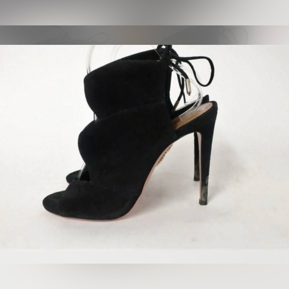 Aquazzura Booties Pasadena Black Cutout Suede Size 39 Open Toe Tie Back Heel - Picture 5 of 8